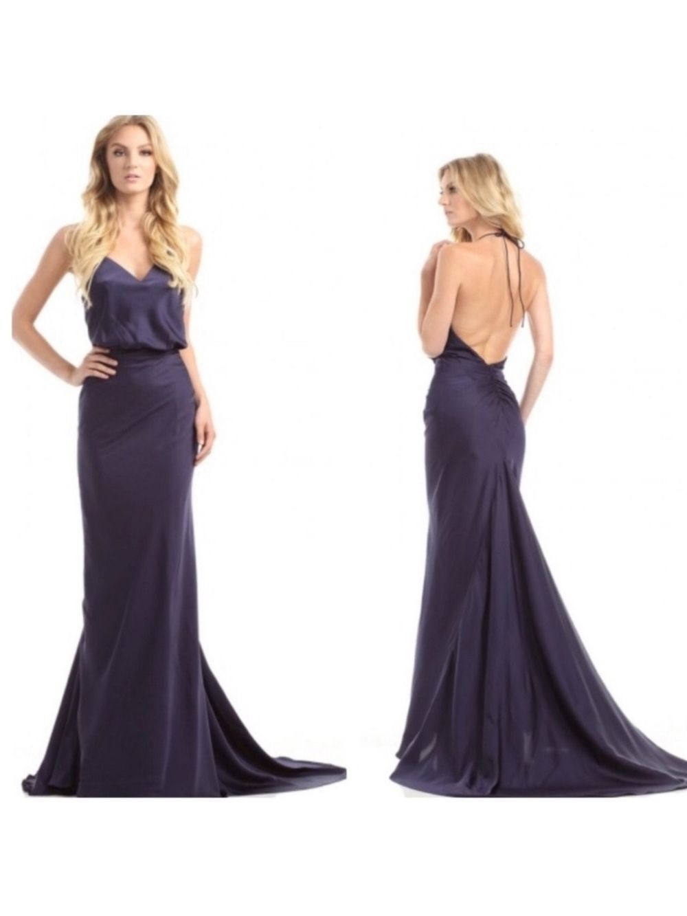 Johnathan Kayne Elegant Navy Blue Satin Dress, Size 00